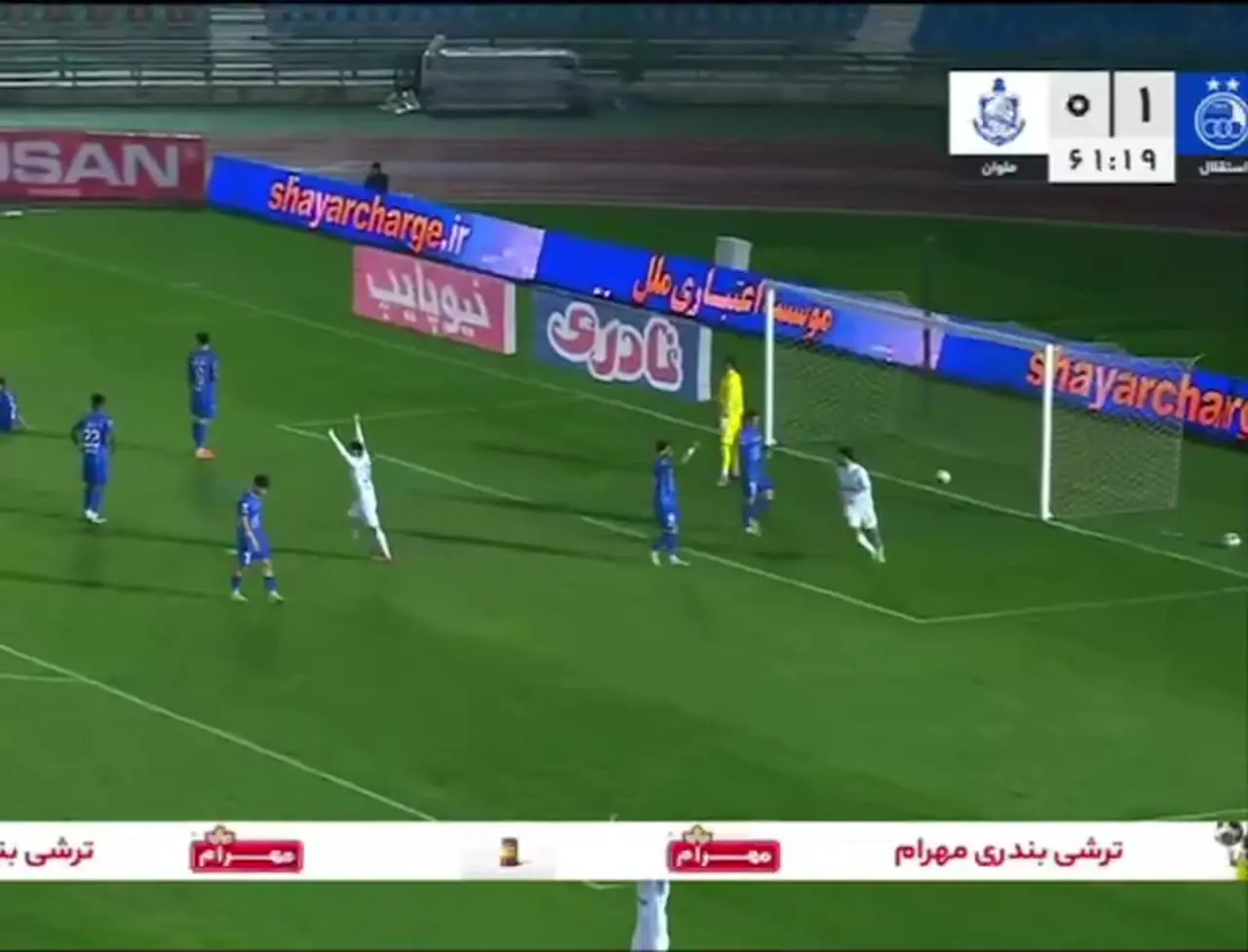 گل اول ملوان به استقلال توسط محمد علینژاد در دقیقه۶۲