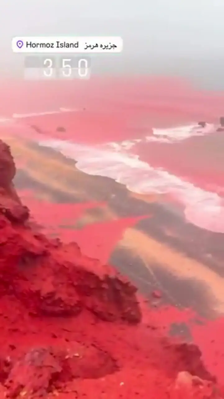 جوی سرخ در ساحل هرمز؛ تصاویر عجیب از پدیده بحث‌برانگیز