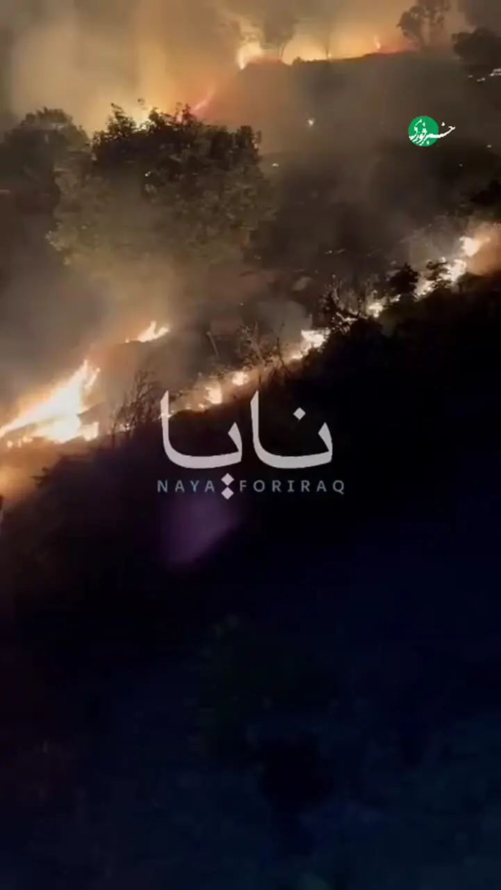 سلیمانیه در آتش؛ شعله‌های ناشی از بمباران آسمان را سرخ کرد
